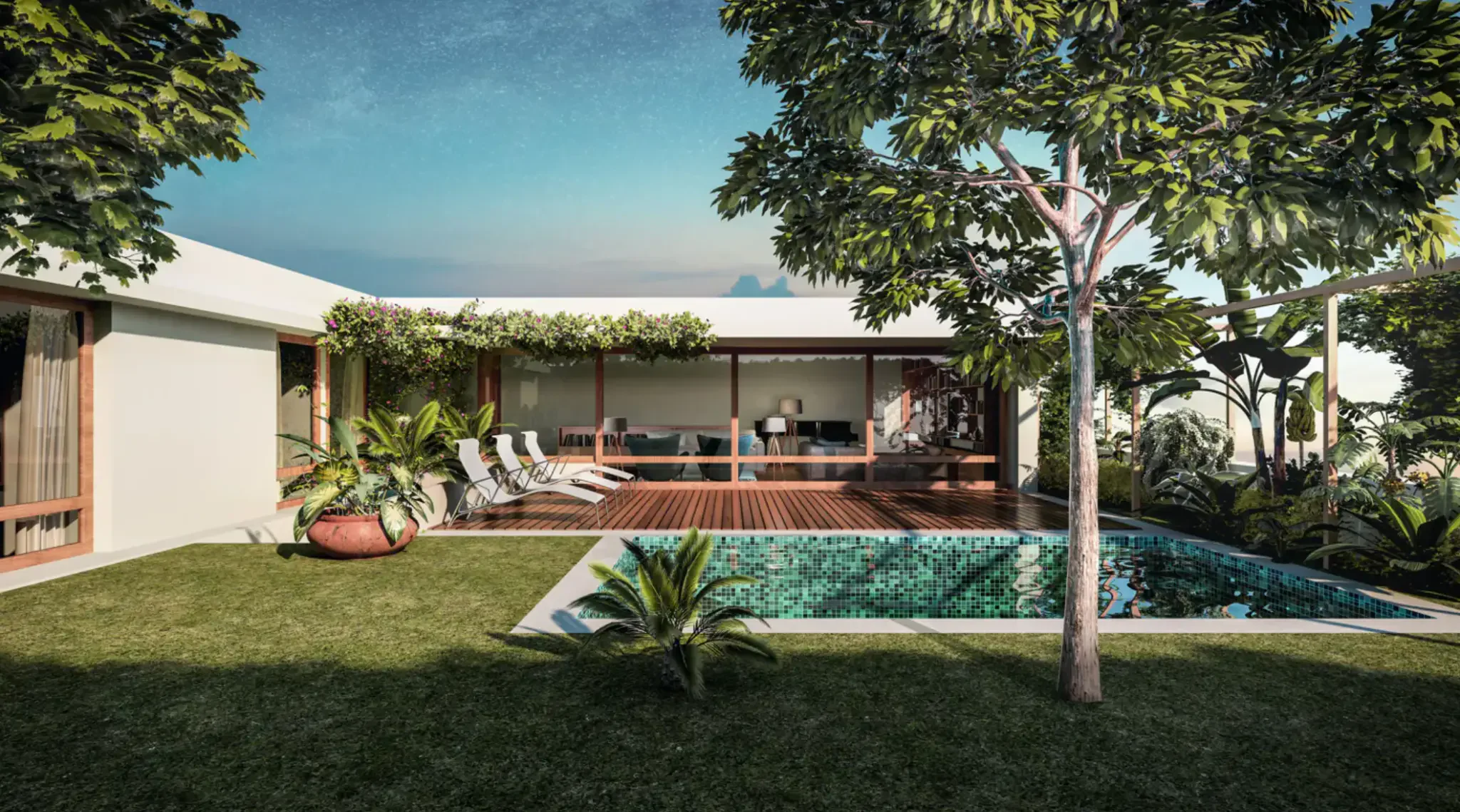 Piscina e jardim